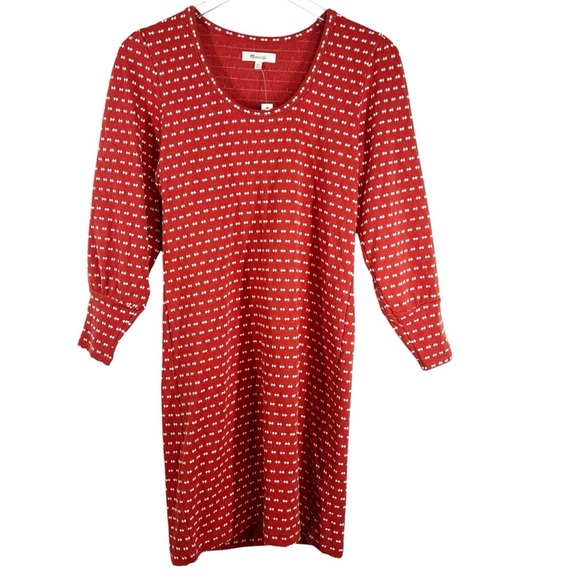 MADEWELL "Square Neck" Long Sleeve Patterned Mini Dress Bow-Tie Jacquard XS - Picture 2 of 11